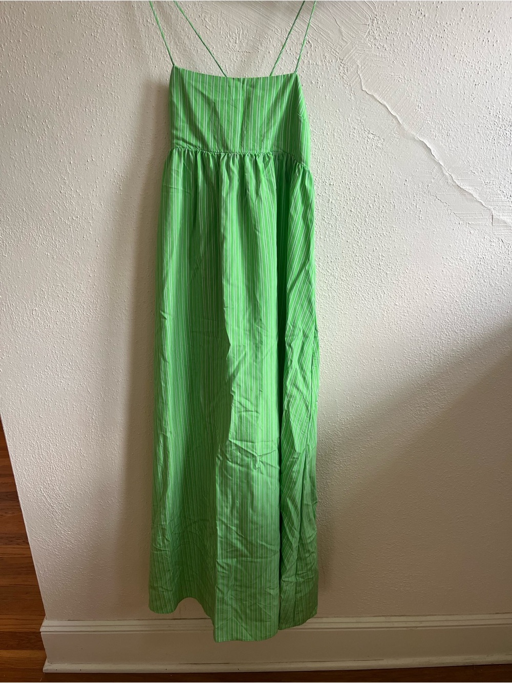 Zara Green Striped Spaghetti‑Strap Maxi Dress
